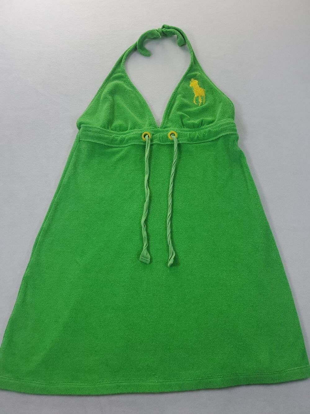 Ralph Lauren Green Terry Cloth Halter Swim Cover Up Dress Pony Logo Large